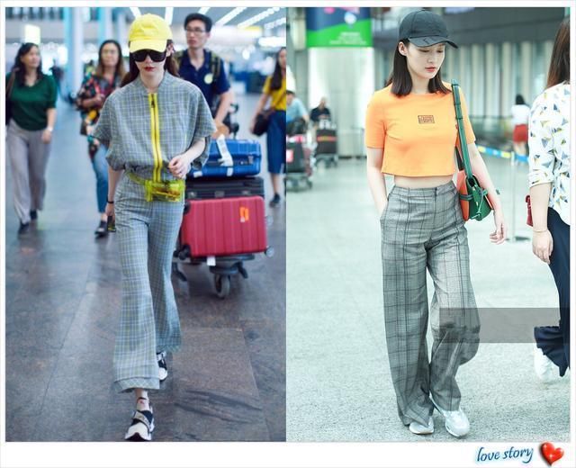 当戚薇和李沁同穿格子阔腿裤,才知道P图与不P图的差距有多大!