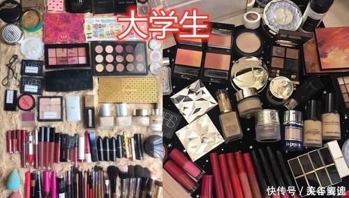  「化妆品」小学生：看我的化妆品,初中生：再看我的,大学生：能有我的多吗！