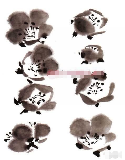 写意梅花画法示范教程，梅花的树干和根部画法，画梅花的构图形式