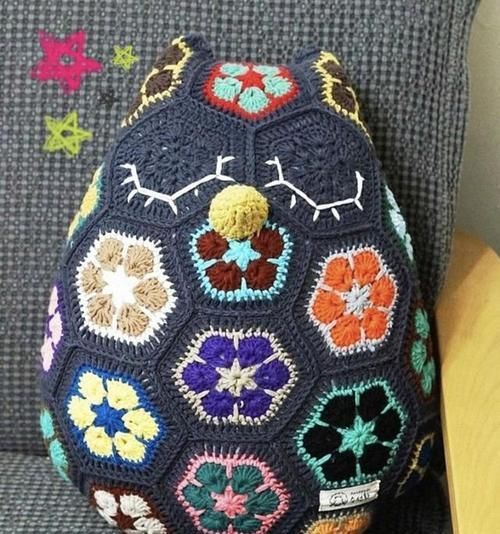  #零线#零线怎么处理？钩针编织34片单元花片，拼成猫头鹰抱枕，附教程！