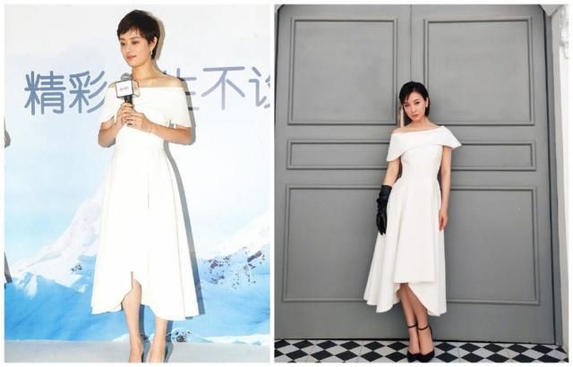 孙俪35岁,吴昕也35岁,同穿一字肩连衣裙,风格差距一目了然