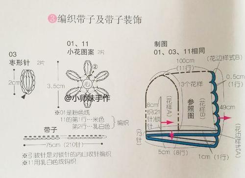 手工编织 钩针图解教程 婴儿乳白色小帽子和小鞋