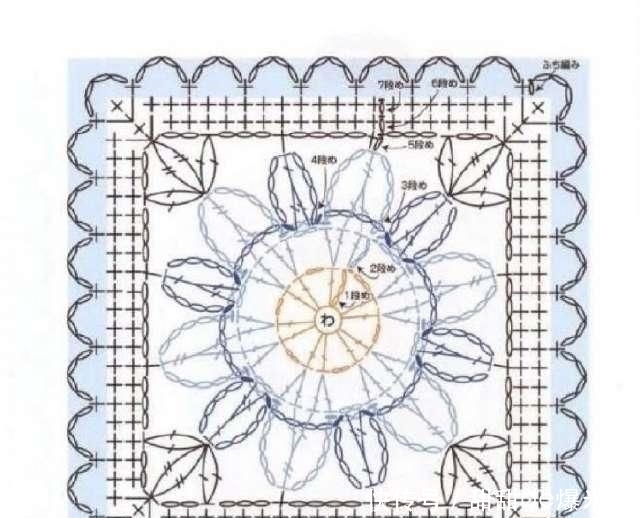  『钩针』多款四边形钩针花片，都有图解说明，喜欢就拿走