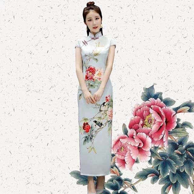 妙不可言东方美，仿丝复古旗袍，美的时尚迷人！