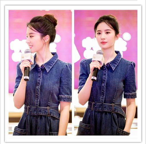 刘亦菲不过穿了一件牛仔裙，却演绎盛世美颜！网友：发型超好看