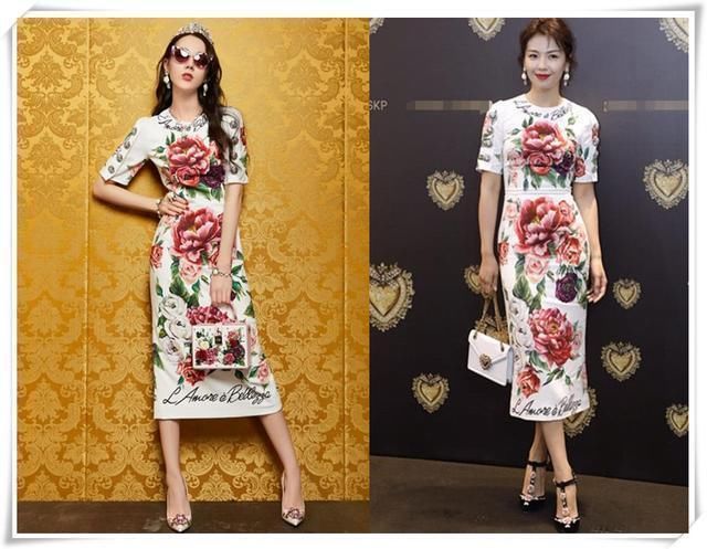 当热巴和刘涛同穿一件印花裙，终于明白了简单即时尚的真正含义