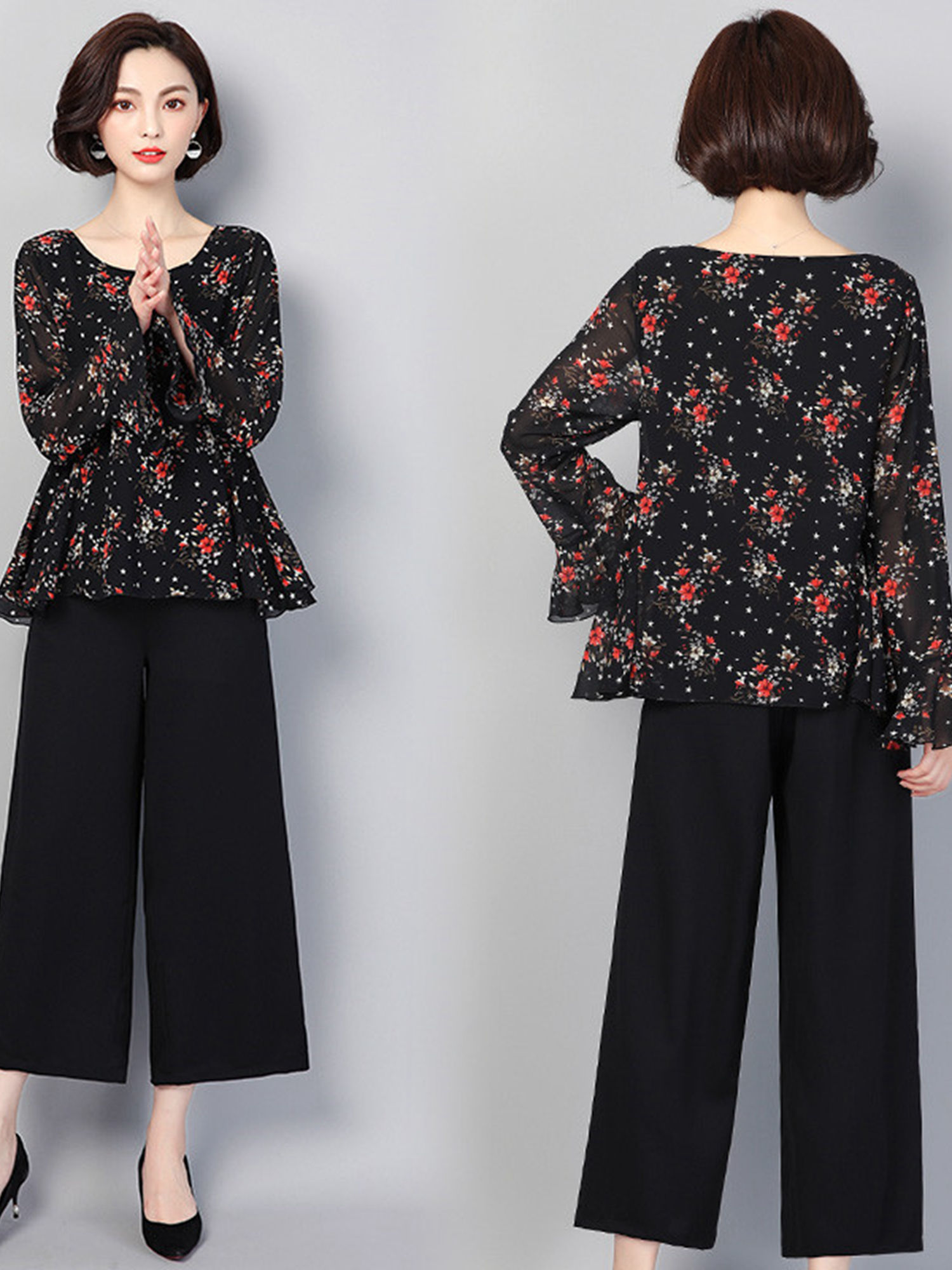 穿阔腿裤的女生，搭配新潮靓丽出行