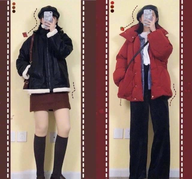  黑色@春节洋气穿搭，“红棉袄”搭配裙子、裤子都时髦，选对版型很重要