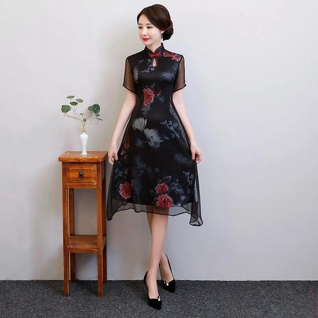 美翻天的黑色旗袍裙，时髦显瘦，清爽奢华！