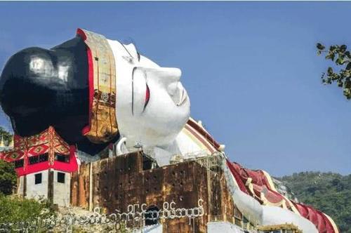 世界上最大的卧佛，长180米重达400吨，山是一座佛，佛是一座山！