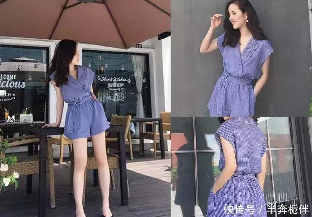 格子■夏季,适合小个子穿的格子连体短裤,穿上轻松显高很清凉