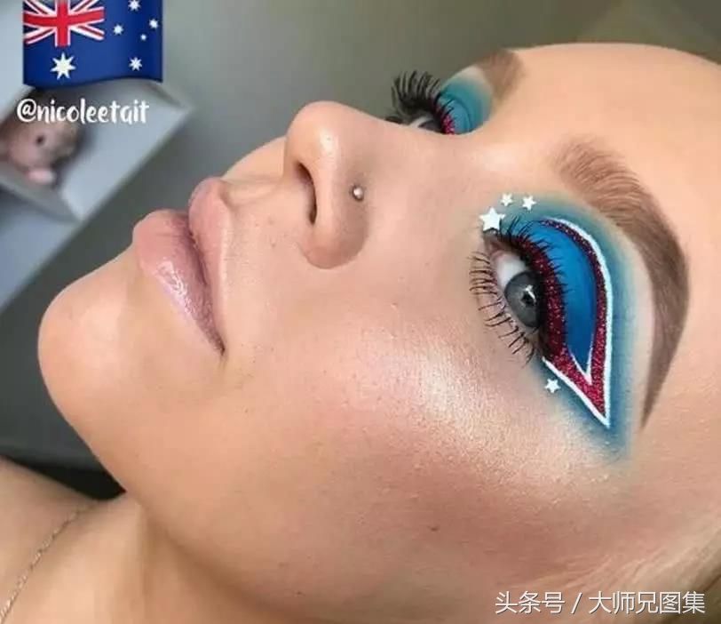 同一张脸，配上不同的国旗眼影，哪一张最美?我选中国!