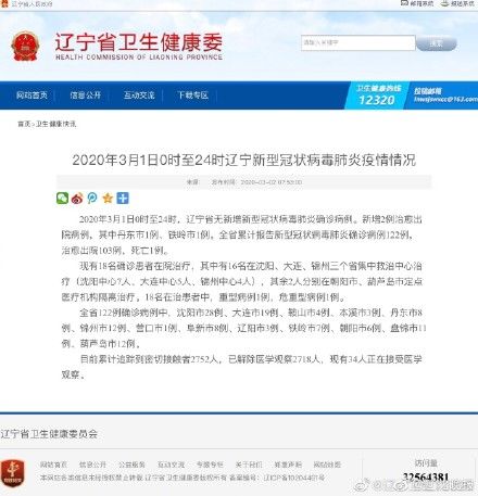  【确诊病例】3月1日0时至24时辽宁无新增病例