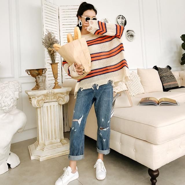 慵懒时髦的针织上衣，初秋穿正好!