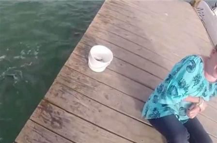 女子池塘边给鱼喂食,朋友叫她赶快离开,接下来