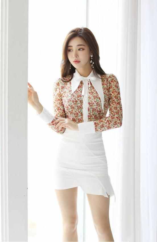 衬衫搭配白包臀裙, 小姐姐美如花儿
