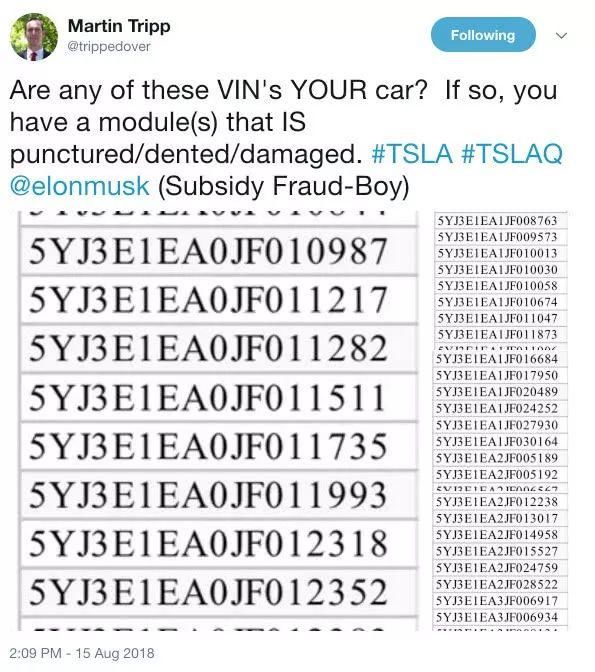 “叛徒”推特爆猛料--有批 Model 3 用了坏电池，若属实则为特斯