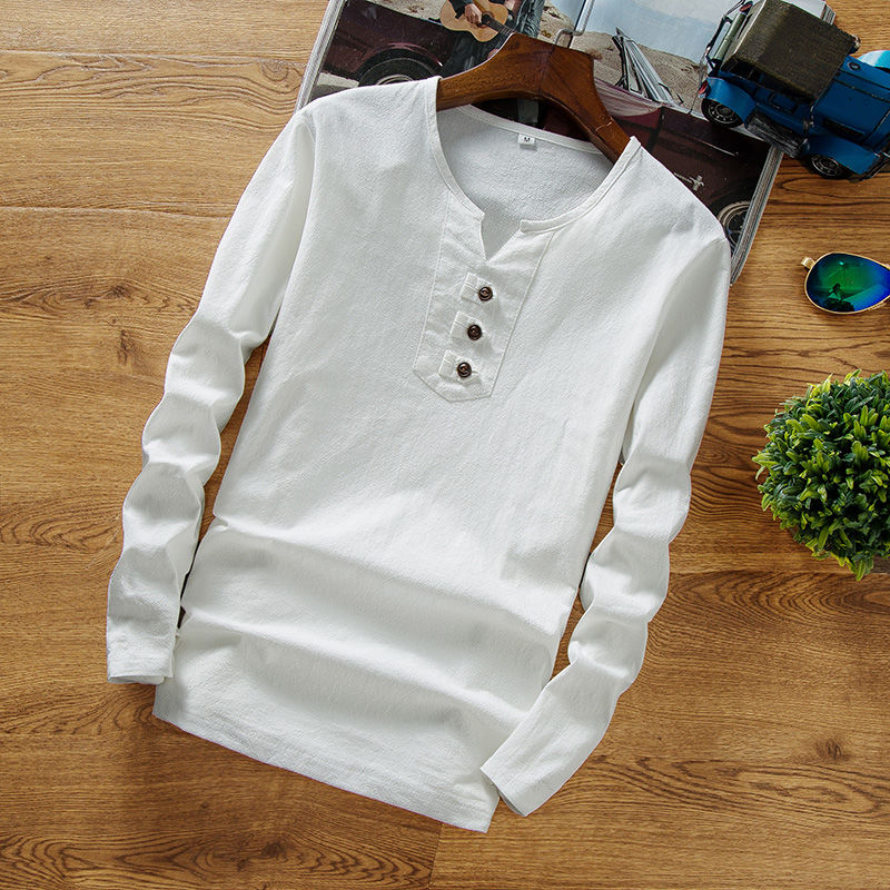 中国风男士小清新棉麻上衣:清爽透气、简约修身，2件59元