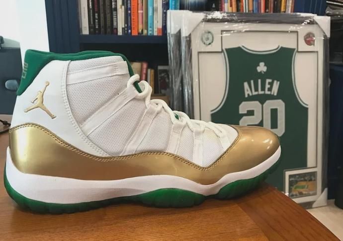  [土豪]雷阿伦亲晒 AJ11 PE 凯尔特人！这才是「土豪金」配色！