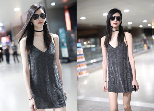 奚梦瑶穿亮片吊带裙机场秀身材，网友：坐个飞机至于吗？