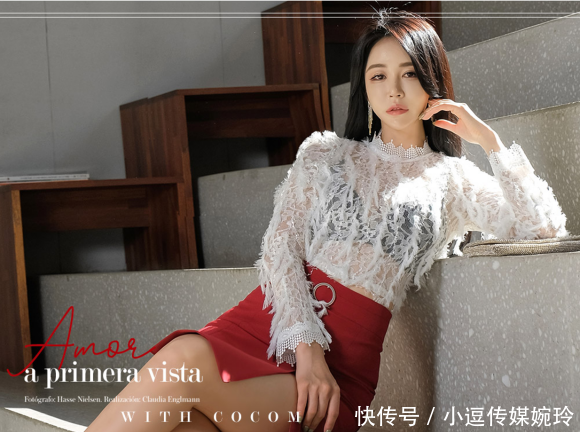 『膝裙』美人图鉴郑有贞:雪白絮茸点缀微透长袖雪纺衫,搭配红色及膝裙