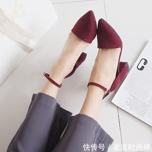  大底耐磨防滑@优雅的尖头粗跟鞋，释放你的魅力!