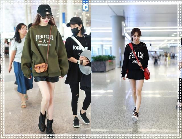 当佟丽娅和唐嫣同穿黑色短裤，网友：终于见到了漫画腿的最高级别