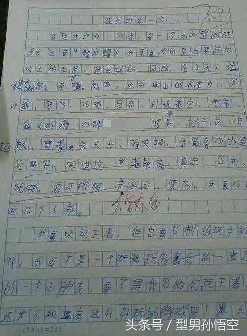 王者荣耀:小学生把82个英雄写成作文,老师哭笑