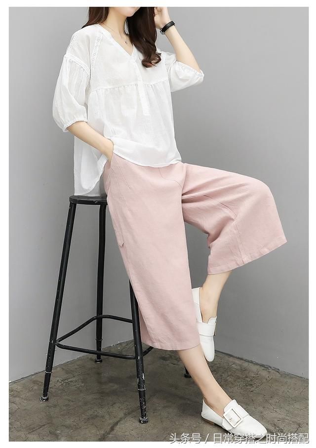 土豆身材，就该这样穿！时髦又遮肉的阔腿裤套装，三伏天穿美惨了