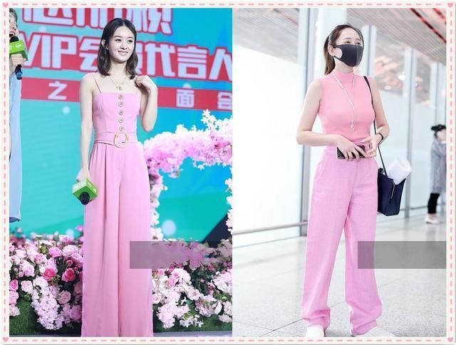 当86斤赵丽颖和106斤陈乔恩同穿一身粉，网友：瞬间没了减肥勇气