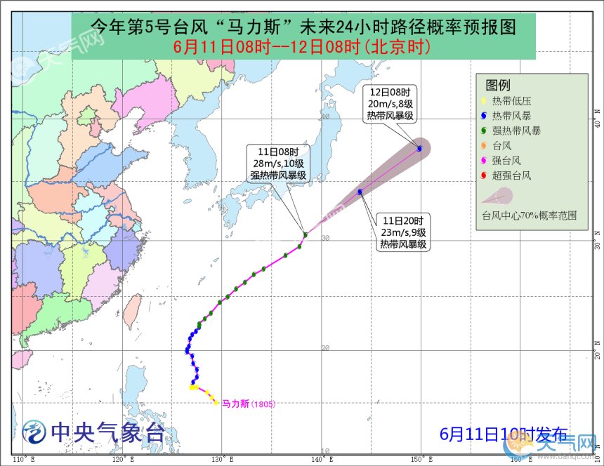 台风路径实时发布系统:5号台风 马力斯 今日消