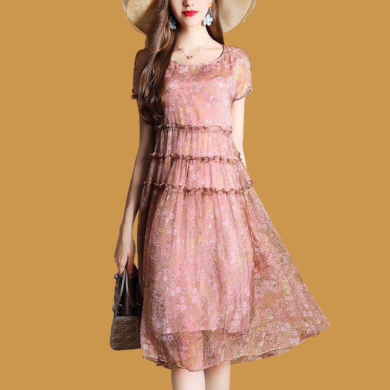 穿啥都热，但这种雪纺连衣裙+套装裙，75后上身真是又美又凉快