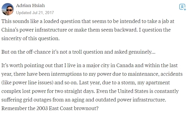 外国网友质疑: 中国能够全年24小时供电么?
