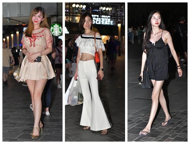 三里屯凉爽的夜晚，看姑娘时尚穿搭休闲逛街