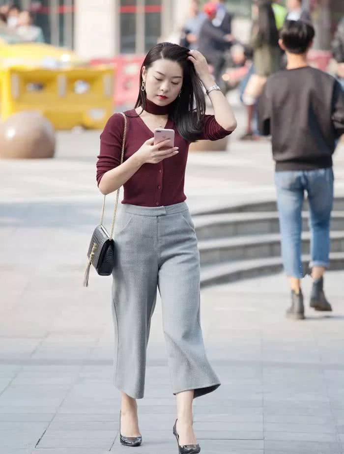 温婉柔美的阔腿裤,上身很有小女人的味道