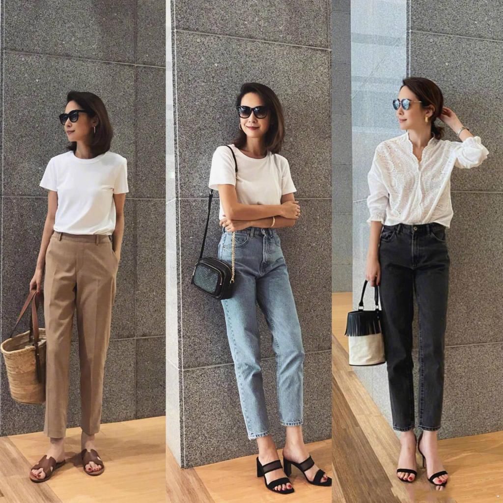  『女人』40岁女人的高级“简约风”穿搭，白T+高腰裤，穿出温柔知性美