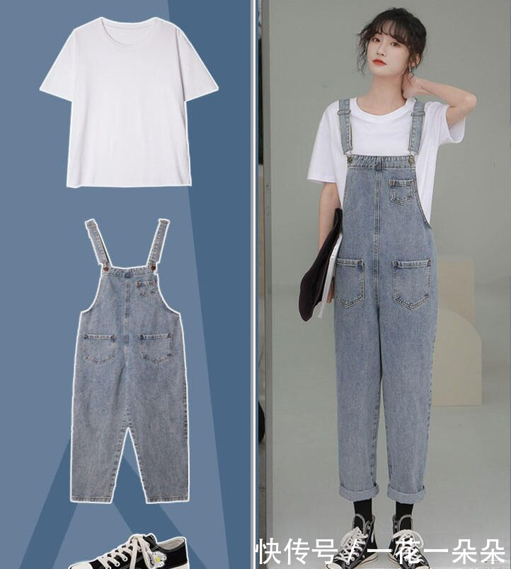 「搭配上」背带裤这样的穿搭超有范儿,青春减龄随性又休闲,妥妥的学生妹哦
