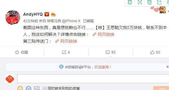 重磅实锤!王思聪被曝玩游戏欠钱5万,黄毅清转发,现联系不上他