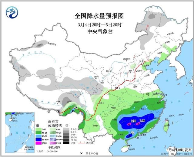 3月第1波暴雨预警，两广局部有大暴雨，冷空气5日将自北向南移动