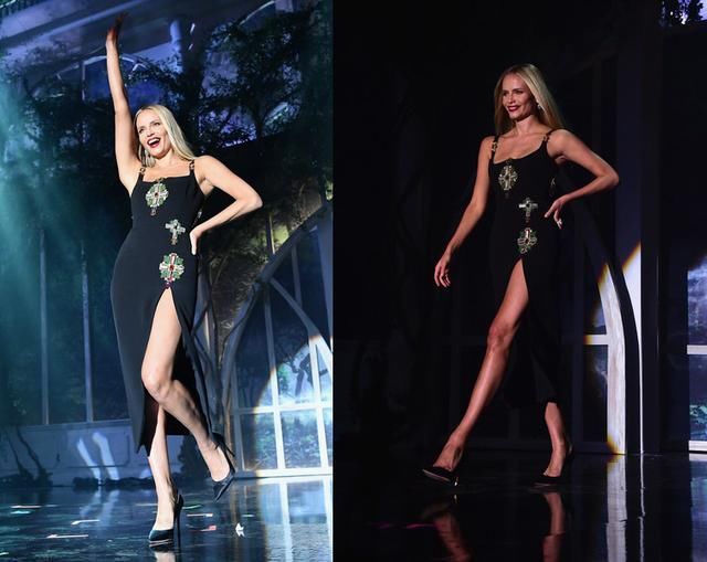 她走秀时用力过猛，高跟鞋扎进T台，随后这样救场……