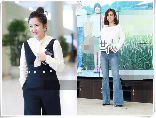 蔡依林是156，何洁是157，二人同穿阔腿裤，差距绝不止1cm！