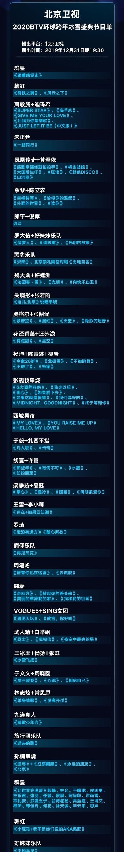 各卫视跨年节目曝光