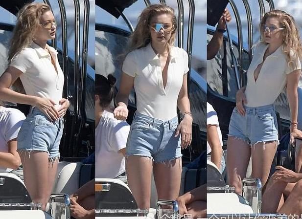 超模吉吉·哈迪德游艇度假，牛仔热裤展示大美腿，背影很炫目