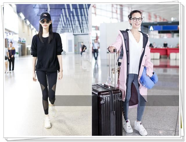 没奚梦瑶的腿真别直接穿健美裤，像卢靖姗这样勒出大象腿就尴尬了