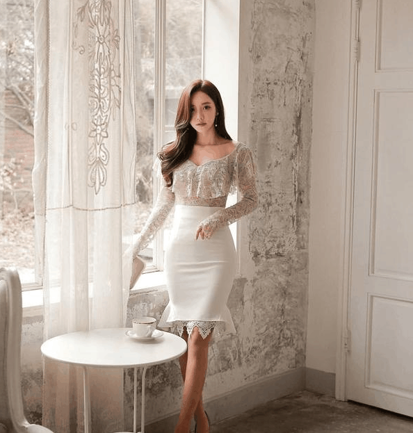 鱼尾裙与蕾丝的搭配, 清纯唯美, 时尚迷人!