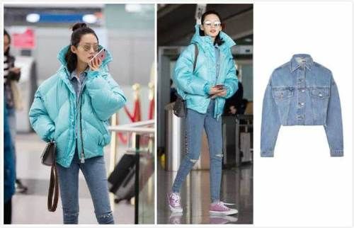 李沁羽绒服搭配牛仔衫? 一般人真驾驭不了, 网友: 好看的是腿