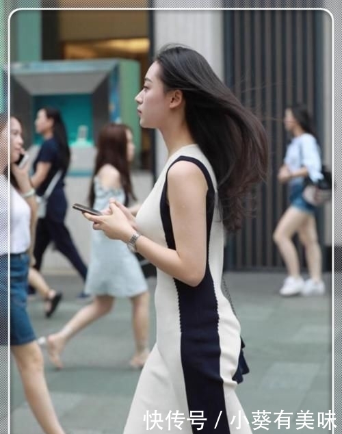  【活力】小姐姐搭配双拼色连衣裙，高贵时尚有气质，整体活力感满满