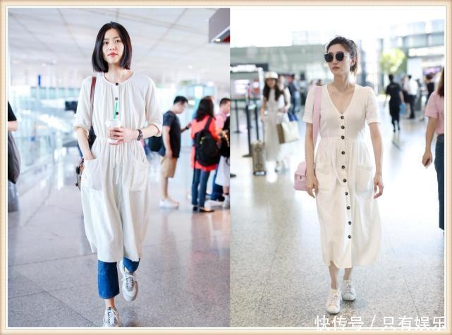 刘雯堪称最保守超模！小白裙里套裤子走机场，江疏影都比她放得开
