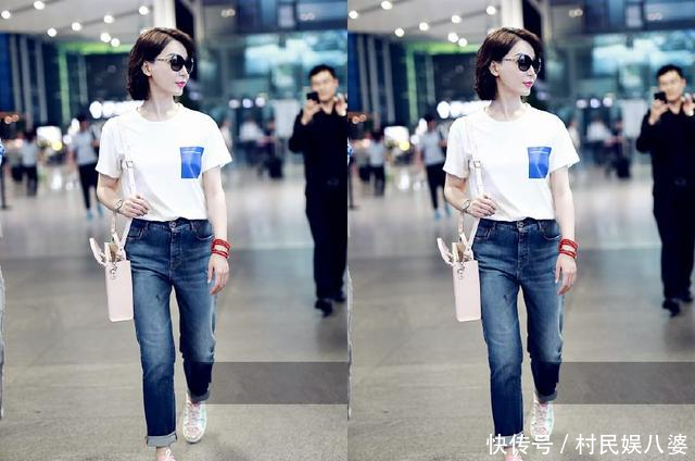 41岁陈数这次穿对了，白T搭配牛仔裤，网友只有18岁吧！