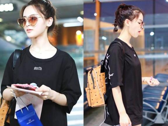 鞠婧祎穿搭真随便，T恤配热裤就走机场，扎个高马尾却变高冷脸？